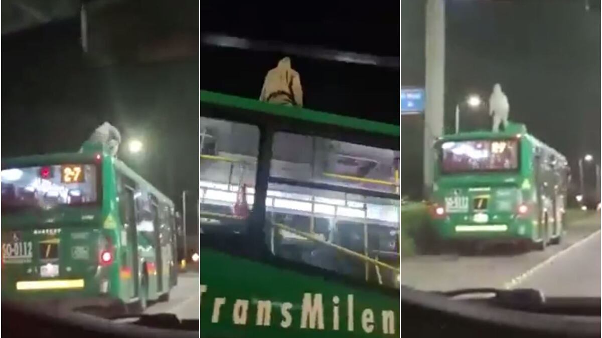 Hombre viajó sobre el techo de un bus alimentador de Transmilenio en Bogotá