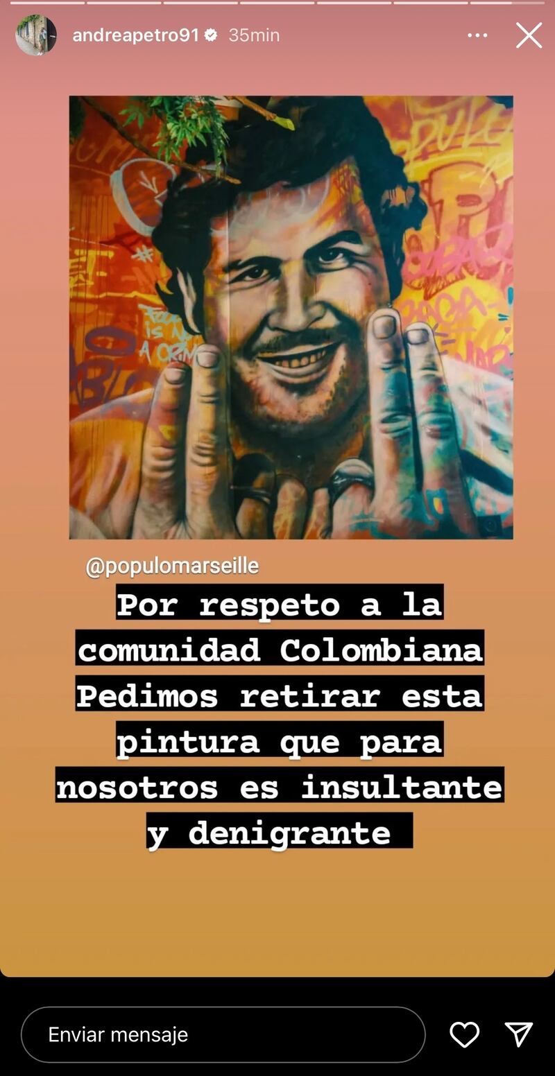 Andrea Petro mostró su molestia por pintura de Pablo Escobar