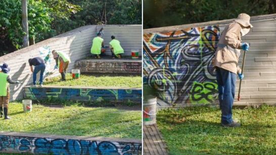 Privados de la libertad limpian parque de Medellín