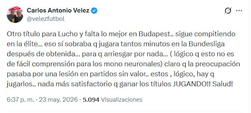 A Carlos Antonio Vélez se le fueron las luces con todo sobre Luis Díaz y Budapest