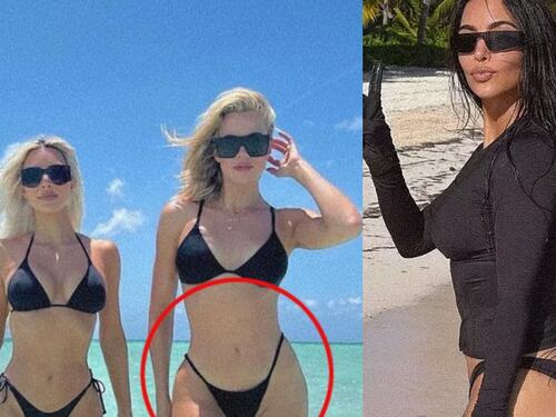 Kim y Khloé Kardashian posan en bikini y son criticadas por exceso de Photoshop