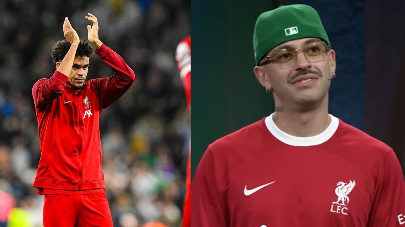 Feid decidió ponerse la camiseta del Liverpool que le dio Luis Díaz con su firma.