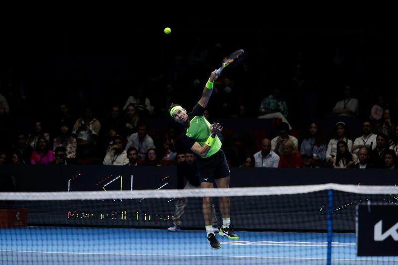 Rafael Nadal VS Casper Ruud durante su juego de exhibición en el Coliseo Live en Bogotá.