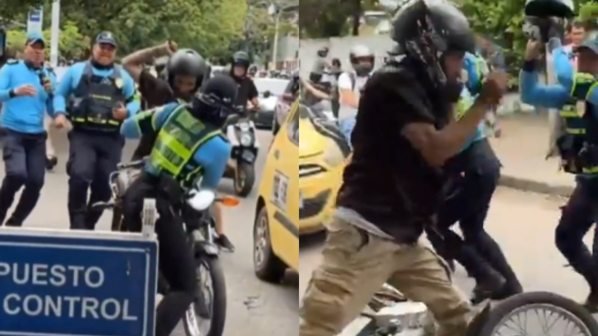 Nuevo ataque contra un agente de tránsito en Colombia: en esta ocasión el agresor le sacó un cuchillo a los agentes