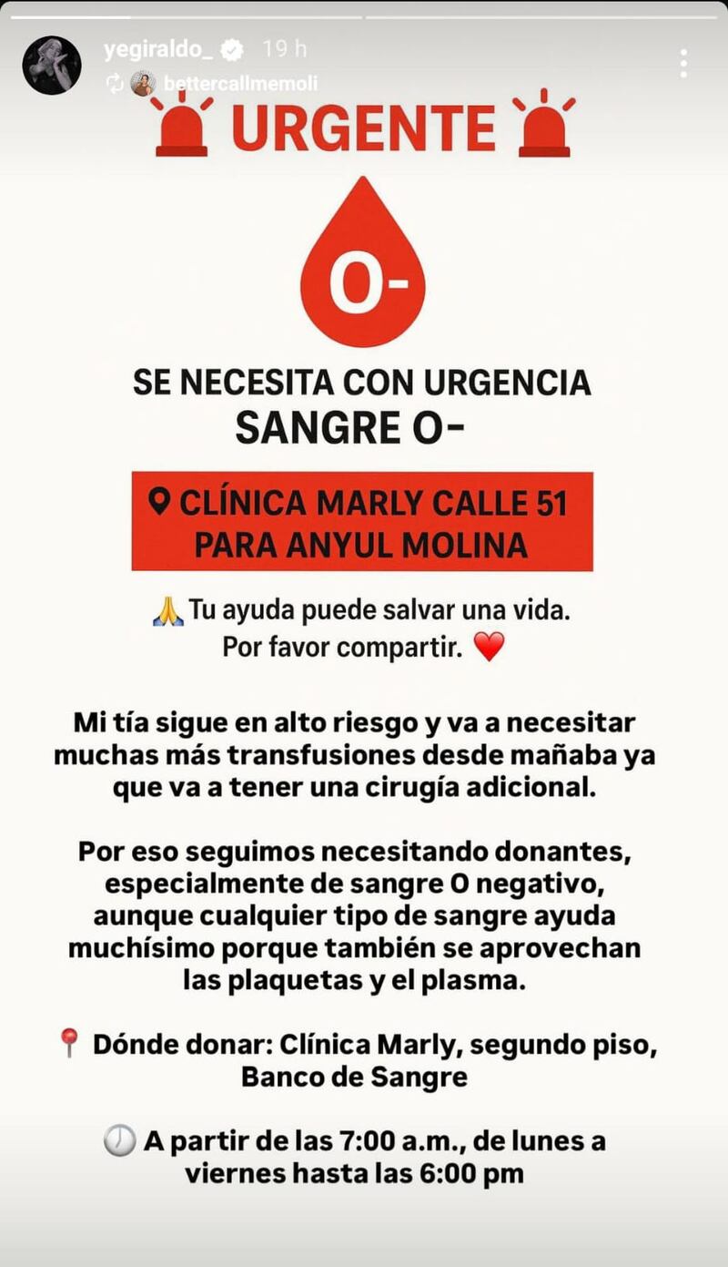 Hermana de Karol G pidió donaciones de sangre urgentes en Bogotá
