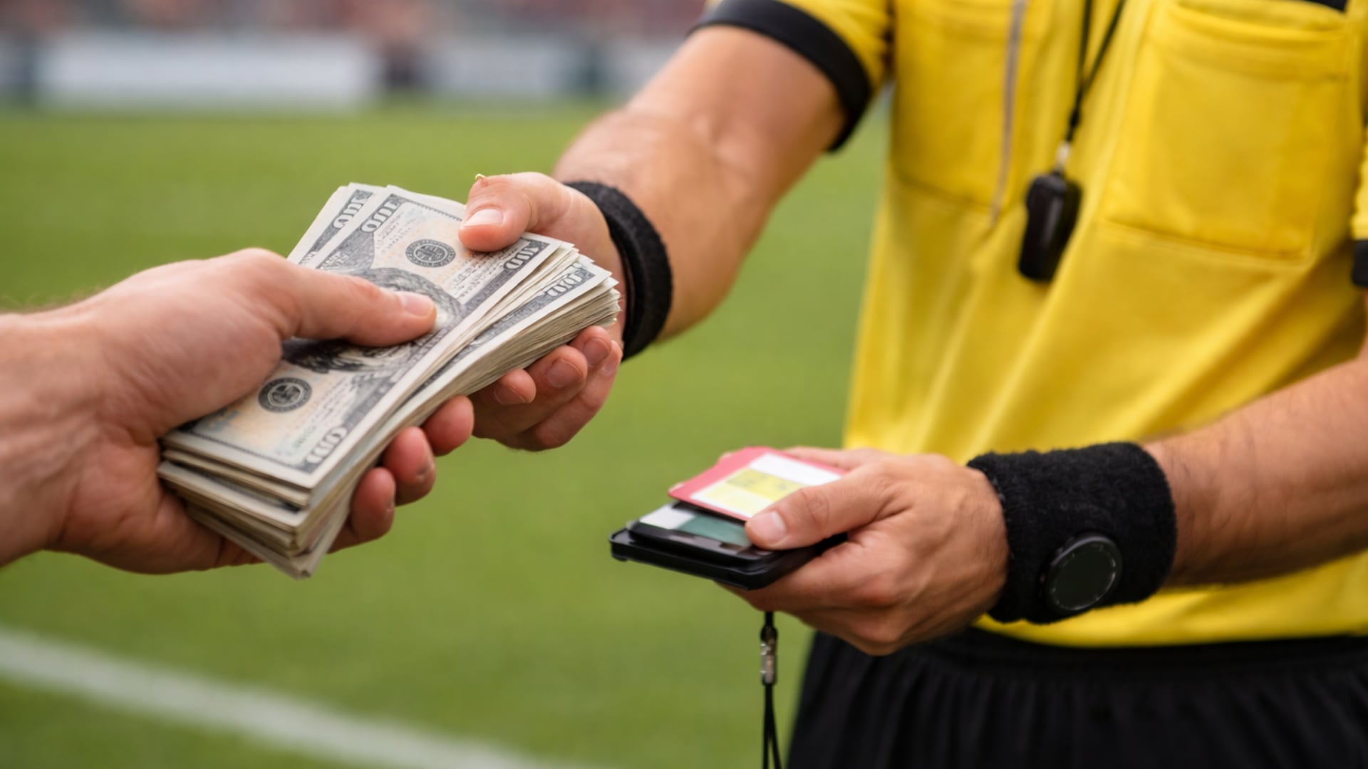 Árbitro recibiendo dinero - Foto: Generada con IA el 7 de marzo del 2026