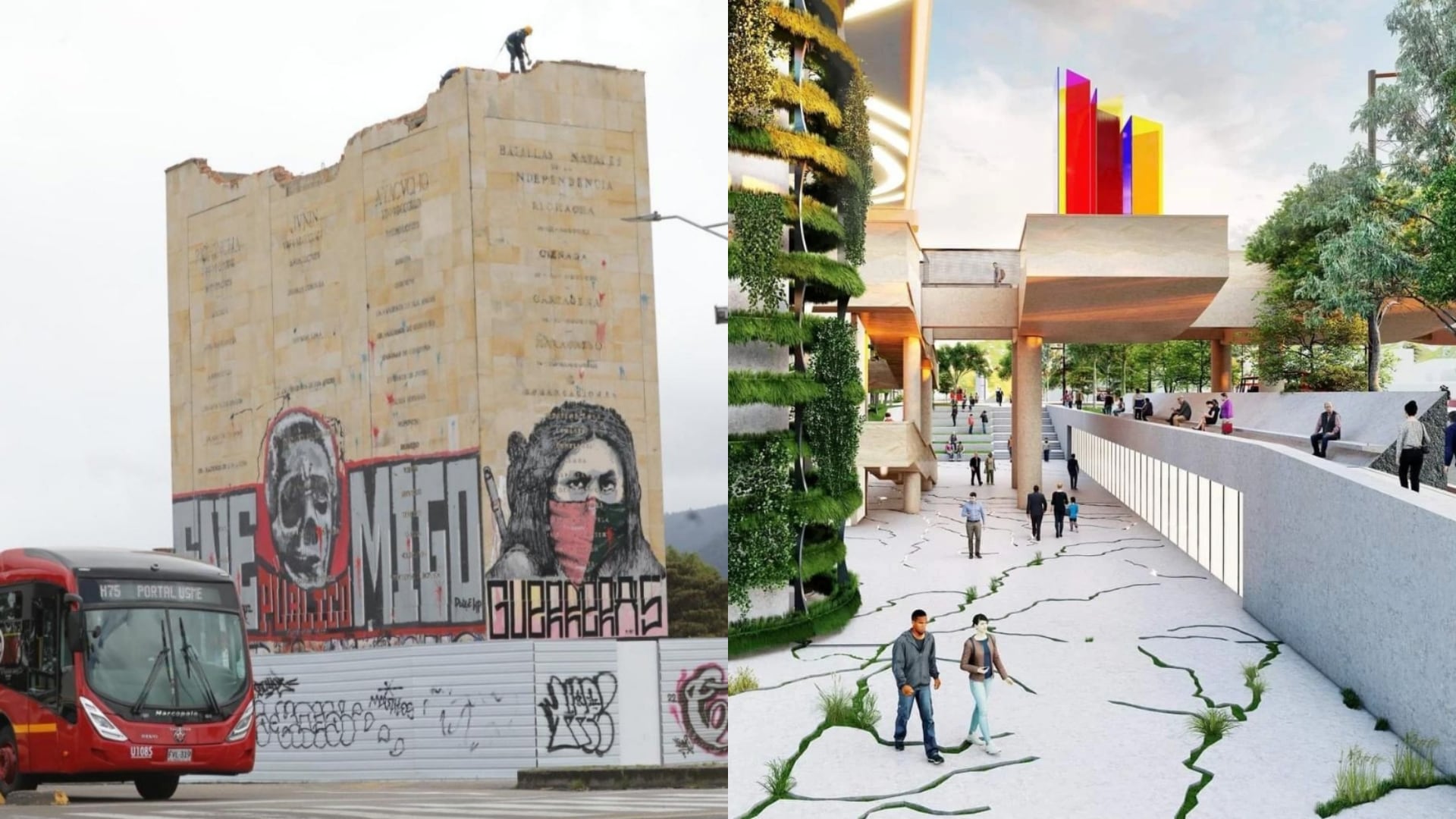 El Monumento a Los Héroes fue demolido debido a la construcción de la Primera Línea del Metro de Bogotá.