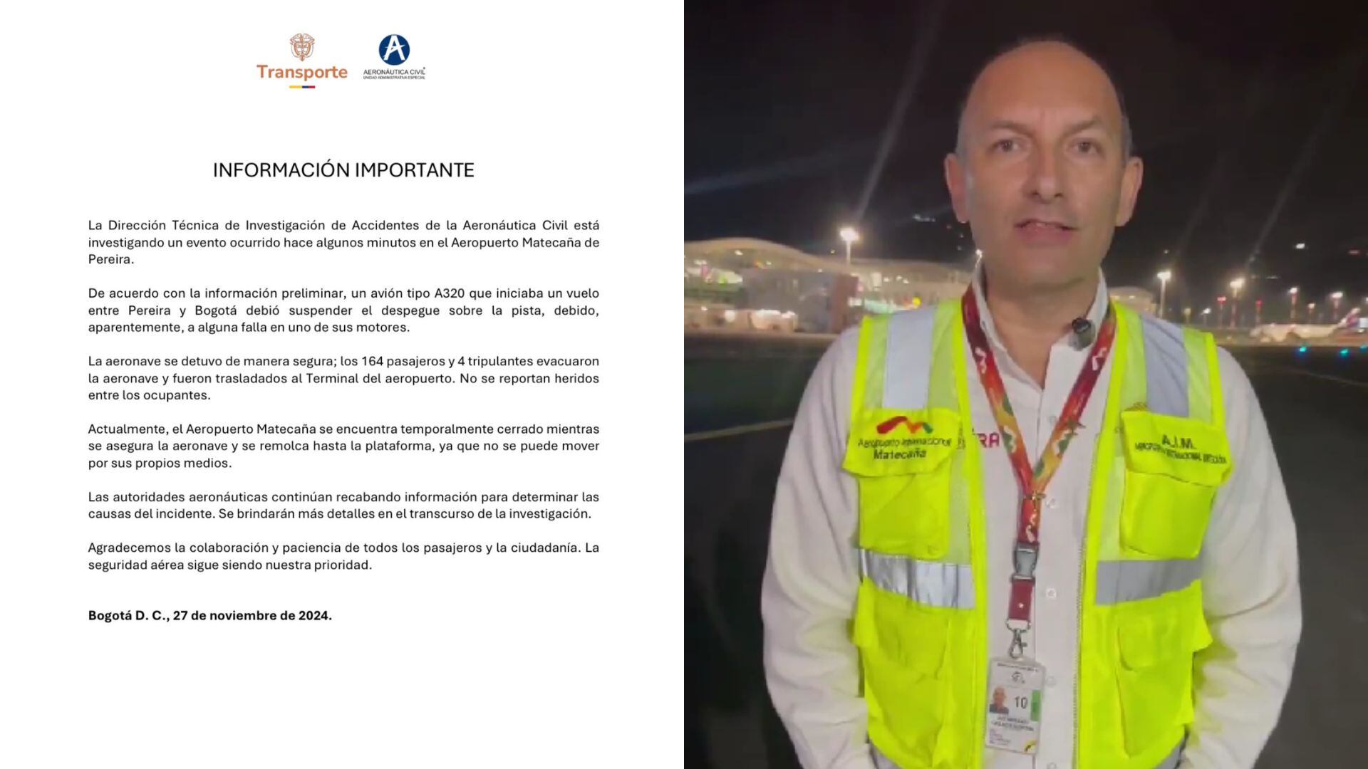 Incidente en aeropuerto por falla en avión