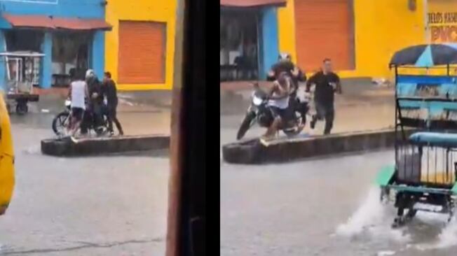 Foto: en video quedó registrado impactante atraco a un motociclista en medio de un arroyo en Barranquilla.