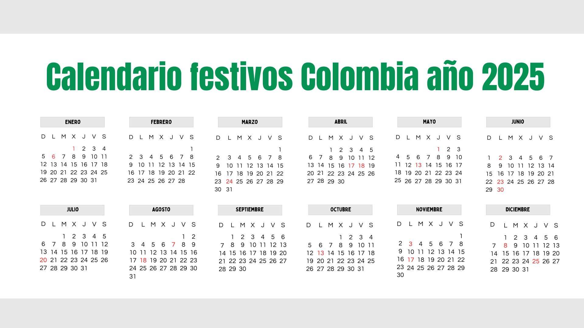 Calendario Festivos Colombia 2025
