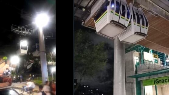 Cabina a punto de colapsar en el Metrocable en Medellín, el 2 de octubre de 2024.
