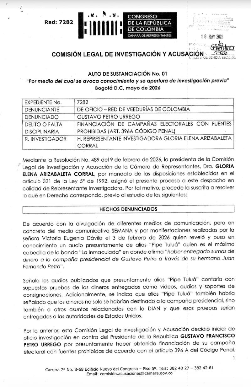 Nuevo expediente contra Petro por supuestos vínculos financieros con alias “Pipe Tuluá”