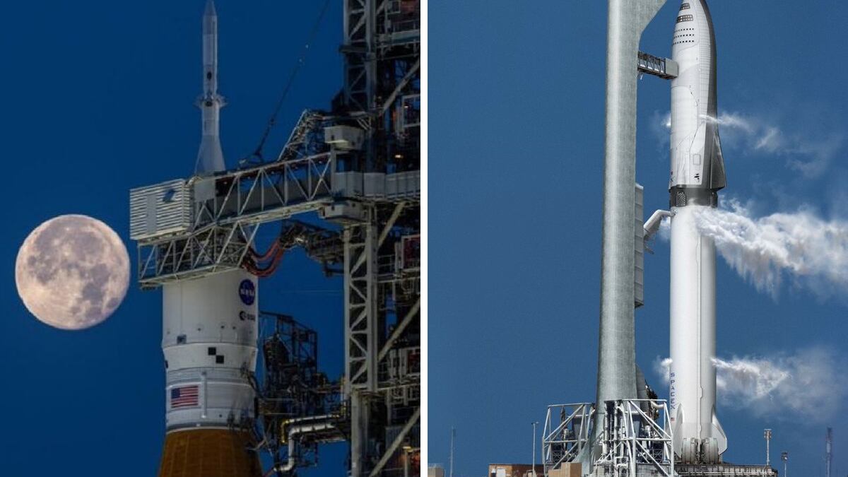 Cohete SLS para el programa Artemis y la nave Starship del programa marciano