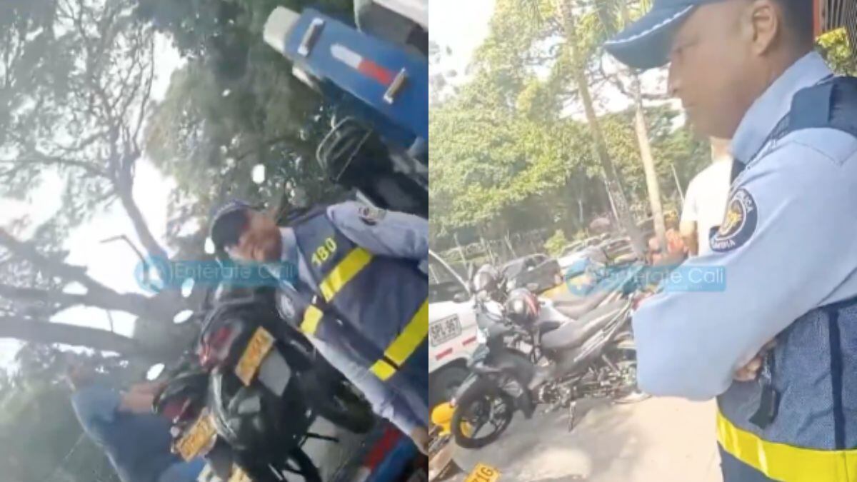 Un agente de tránsito se pasó un semáforo en rojo y ciudadano le hizo reclamo.