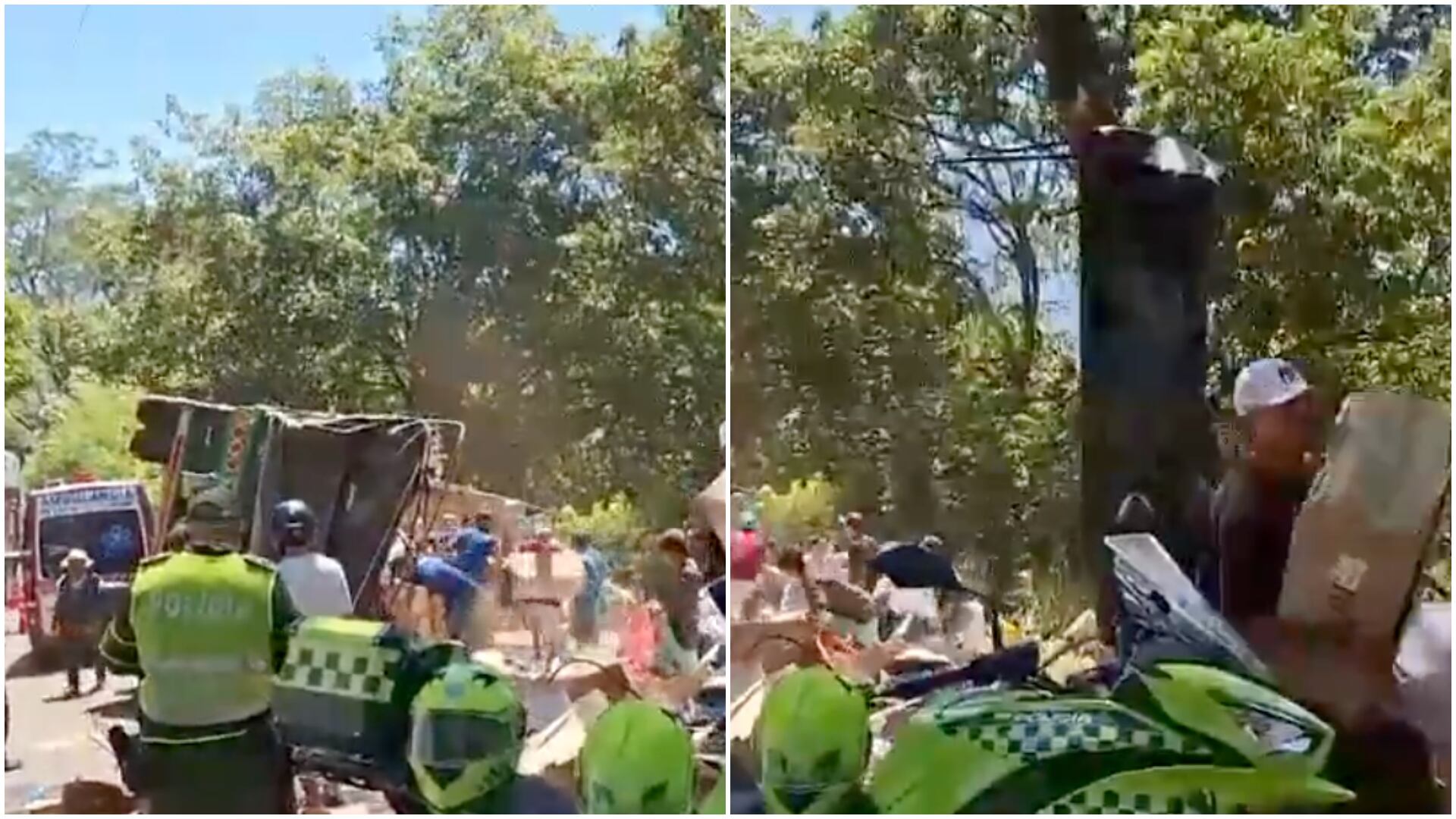 Tractocamión se volcó en la vía La Pintada-Medellín y más de 200 personas lo saquearon (Captura de redes sociales)