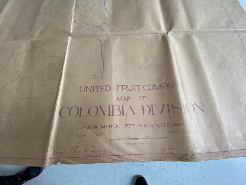Fragmento del mapa de la United Fruit Company de la Zona Bananera y Aracataca en 1928.