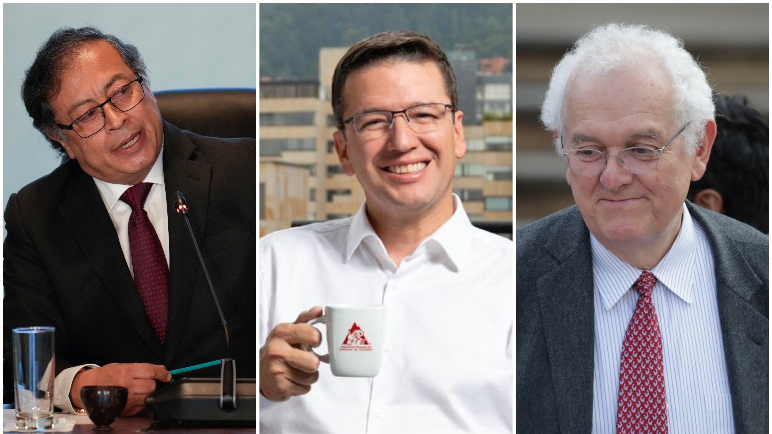 Presidente Gustavo Petro con Germán Bahamón, gerente de la Federación Nacional de Cafeteros, y José Antonio Ocampo, exministro de Hacienda