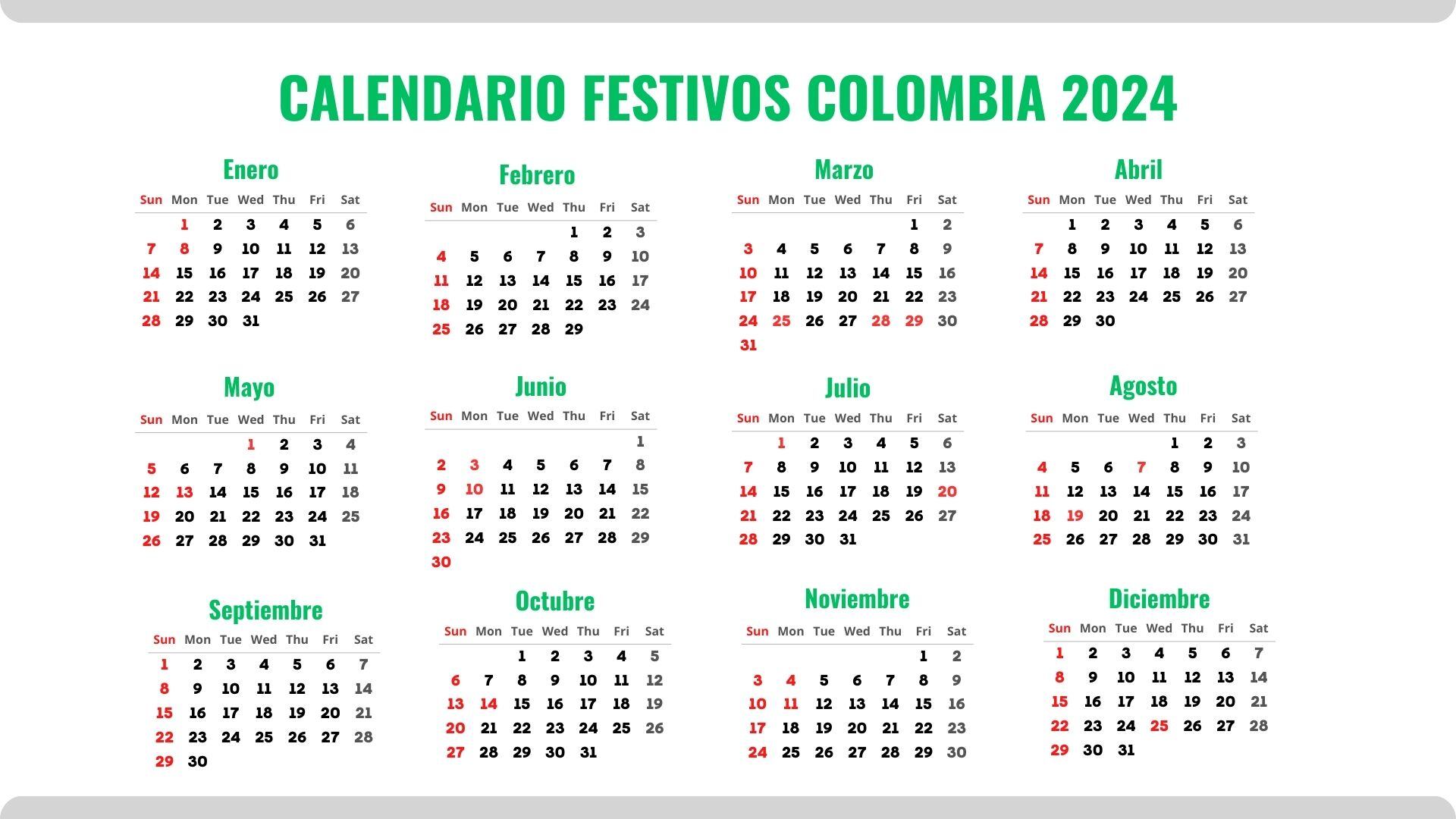 Calendario Festivos 2024 Colombia