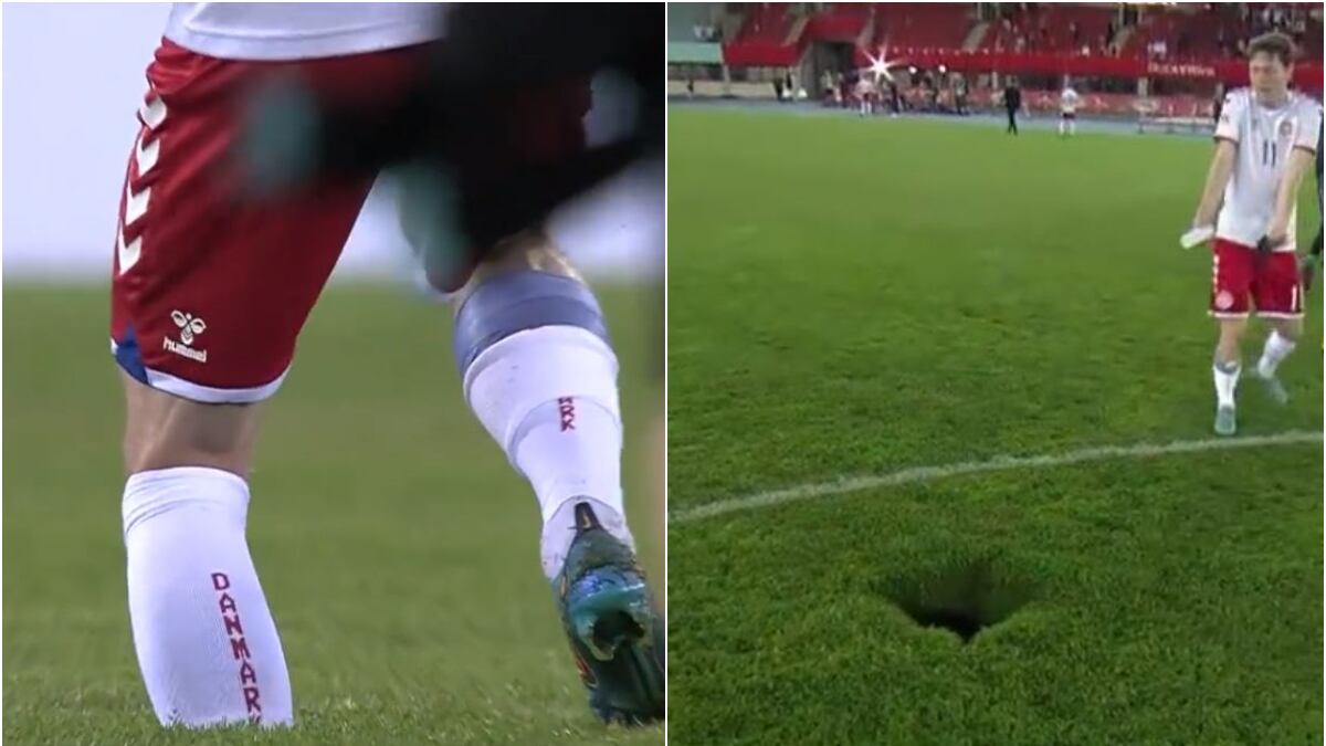 Impresionante agujero se formó en la cancha durante partido de Nations League