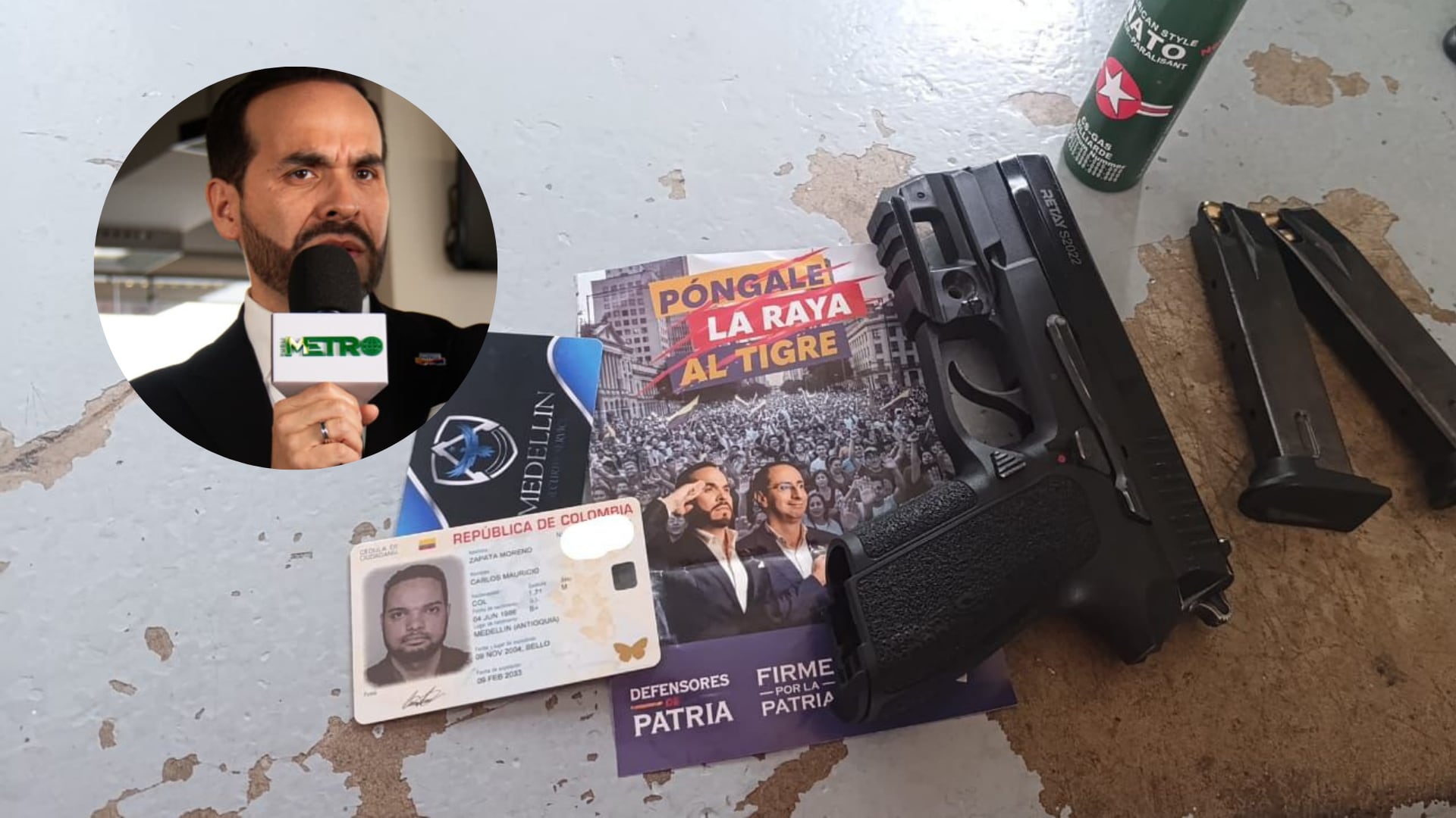Pertenencias de presunto falso escolta en evento de De la Espriella.
