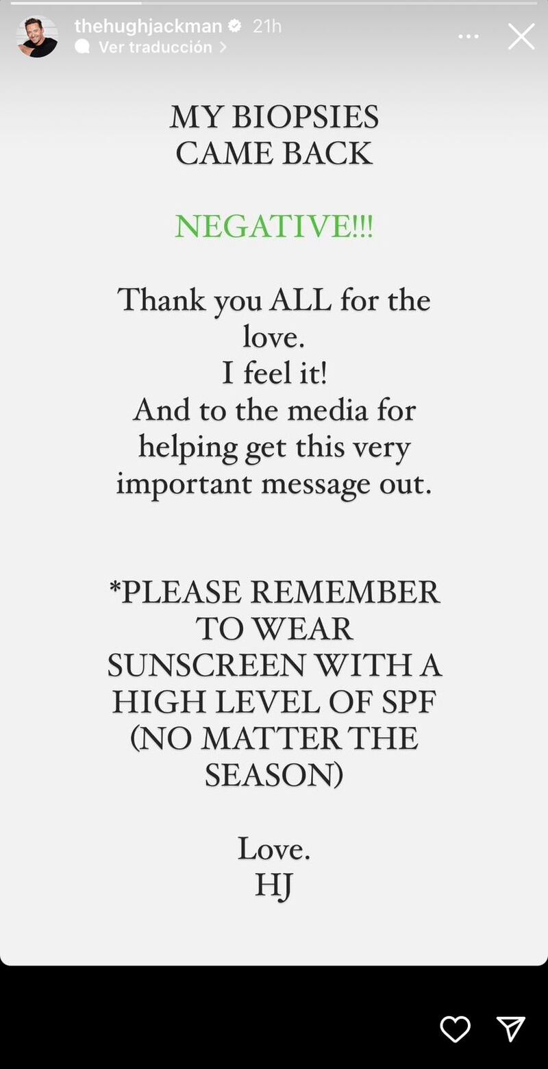 Hugh Jackman da negativo a cáncer de piel