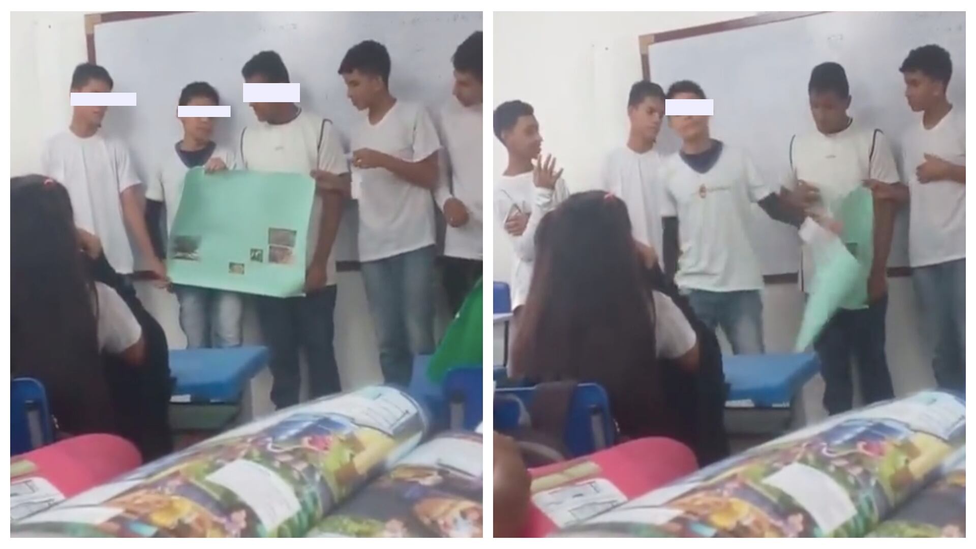 Un niño golpea a su compañera durante su exposición / Twitter