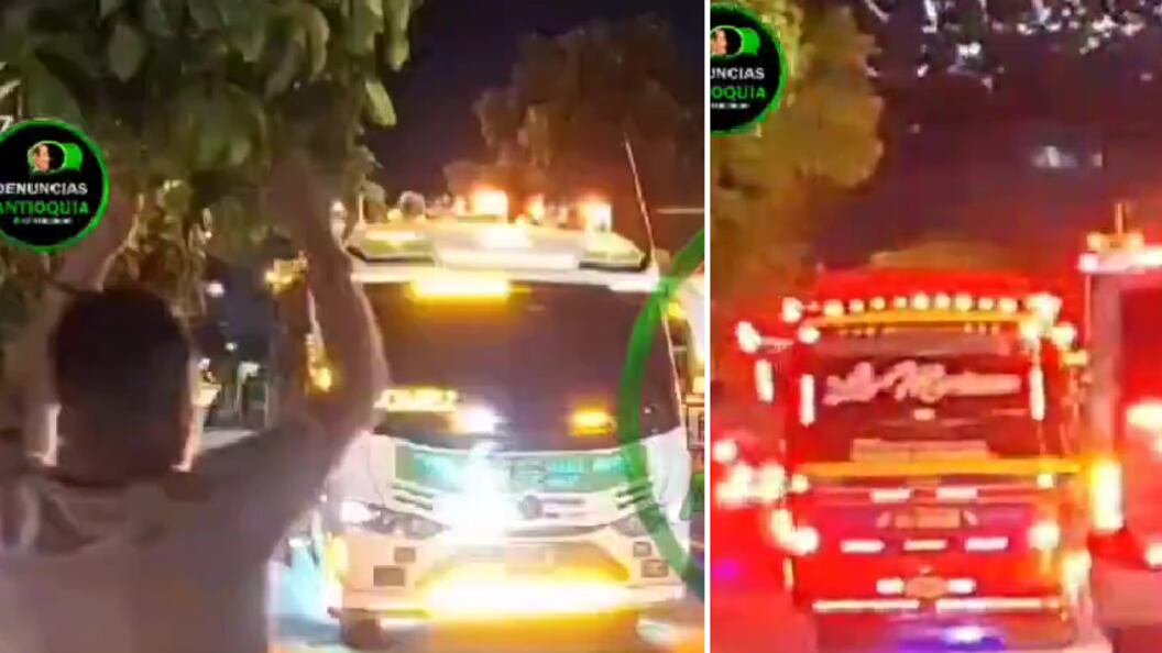 Carrera de buses en las calles de Medellín