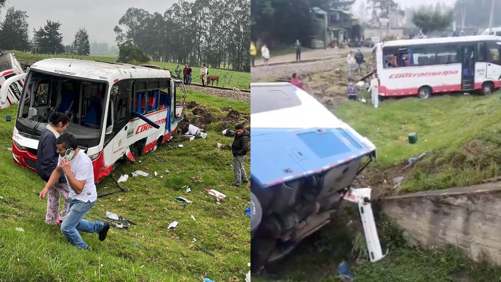Grave accidente de tránsito en la vía Bogotá - Tunja entre dos buses intermunicipales deja varios heridos