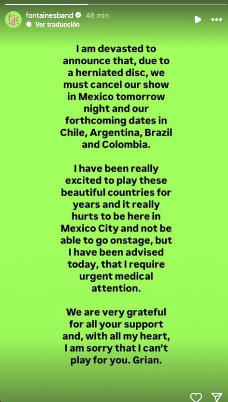 Fontaines cancela su presentación en el Festival Estéreo Picnic