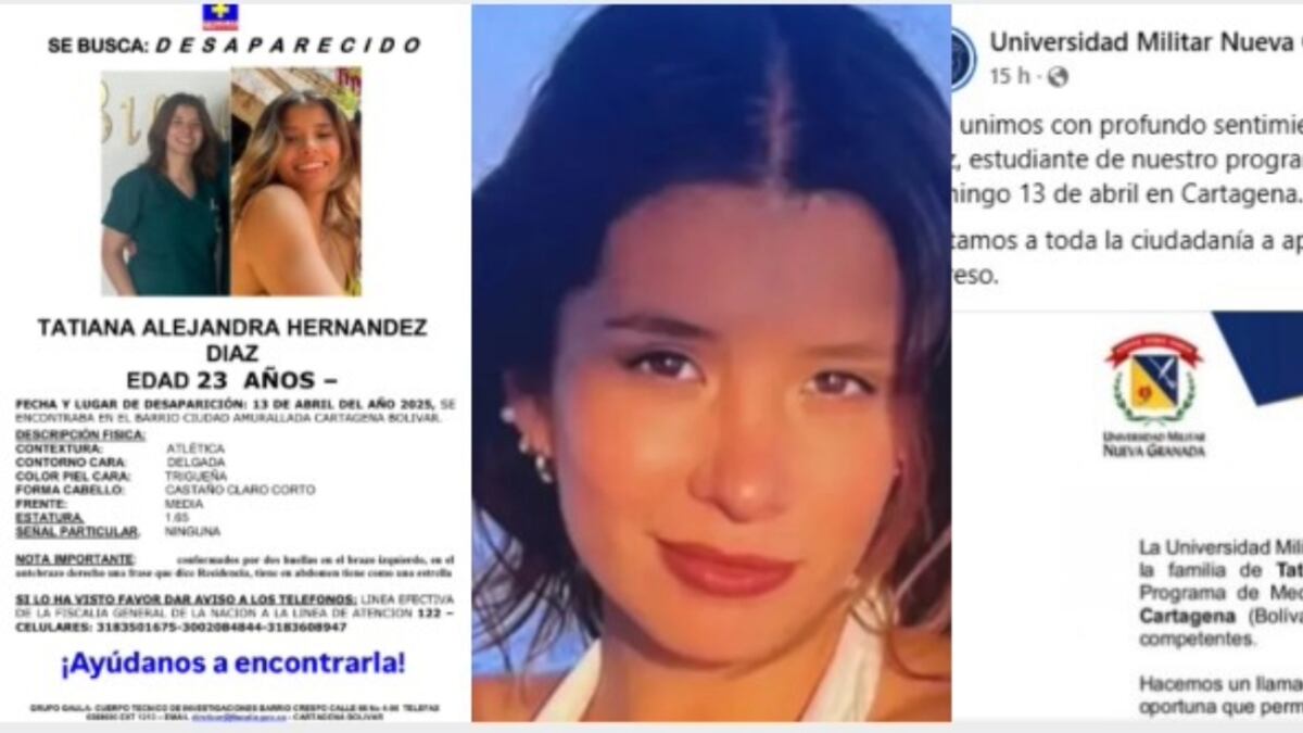 Foto de la estudiante de Medicina Tatiana Hernández desaparecida en Cartagena.