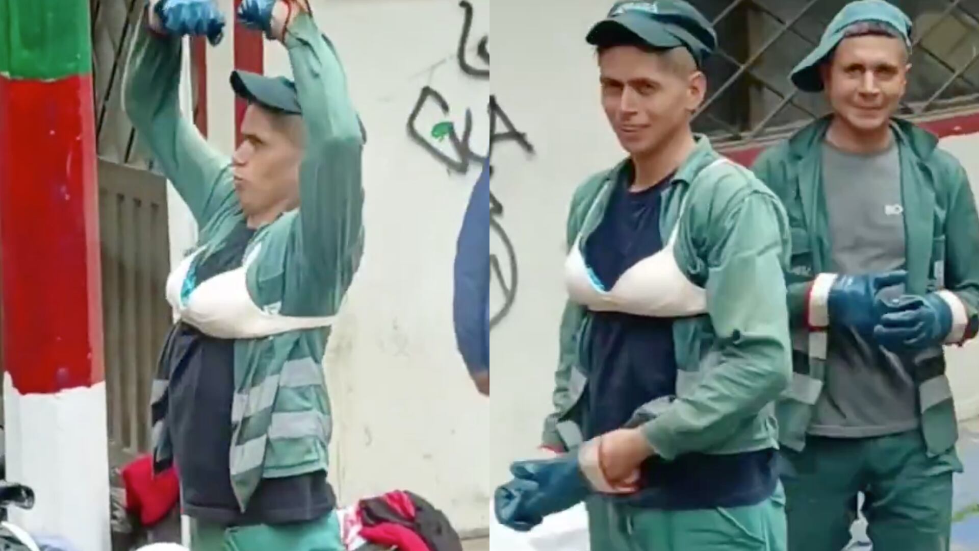 ¿Quería ver qué se siente? Un recolector de la UAESP se probó un brasier que se encontró haciendo su trabajo