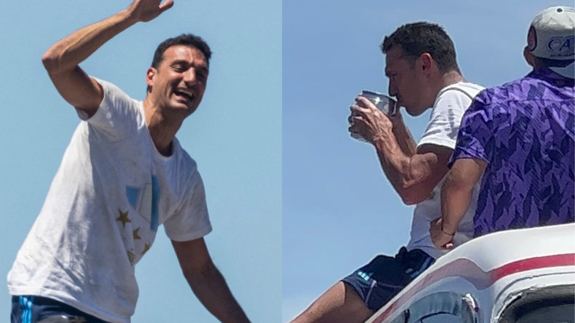 La celebración de Lionel Scaloni durante el recorrido de la selección Argentina por Buenos Aires