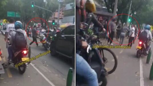 Pelea entre motociclista y conductor de camioneta en Medellín