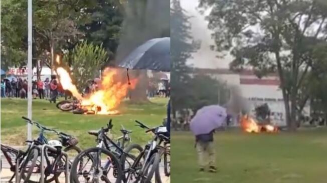 Foto quemaron varias motos en la Universidad Nacional en medio de manifestación.