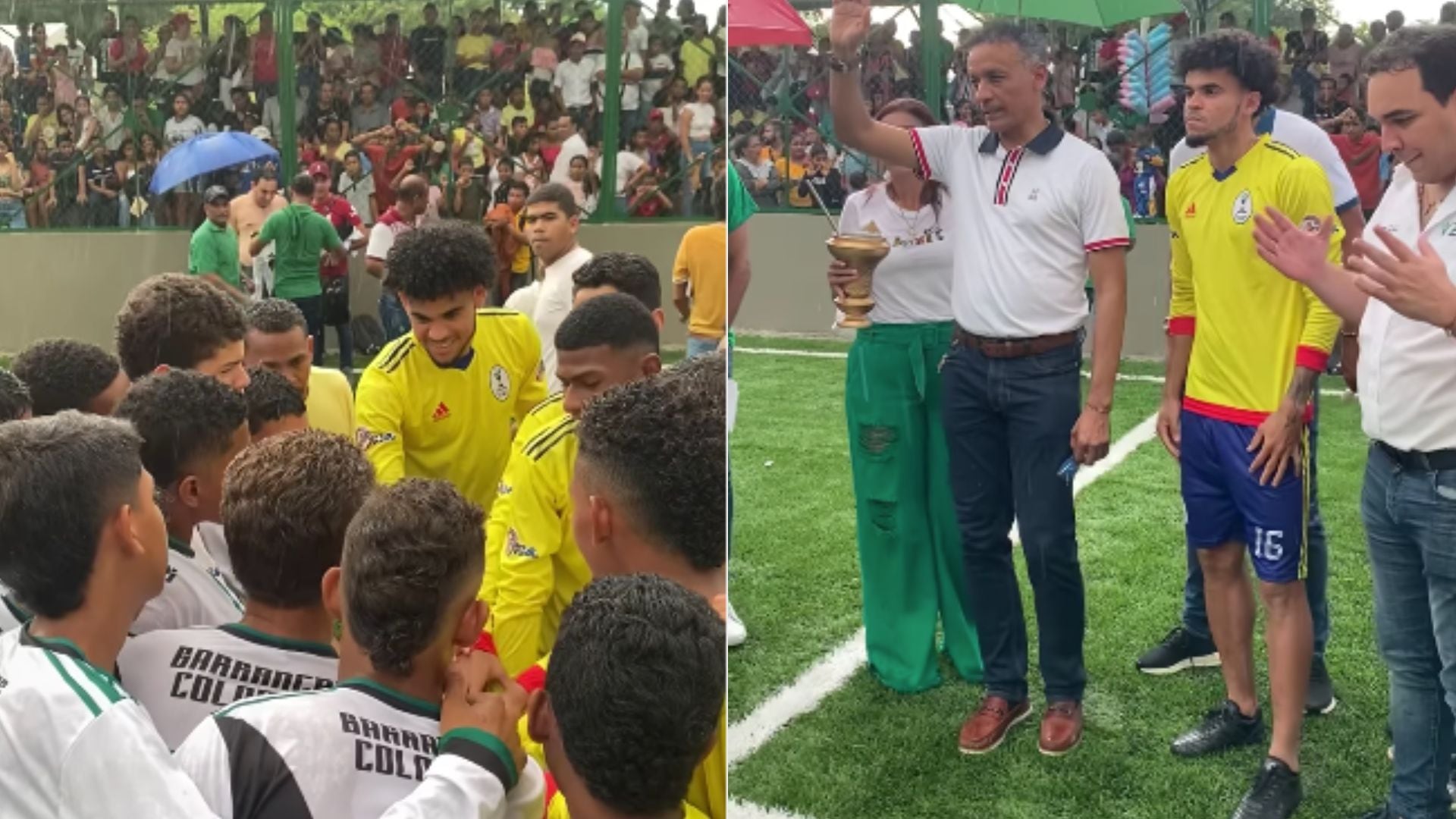 Luis Díaz estuvo en la inauguración de una cancha de fútbol en su natal Barrancas.