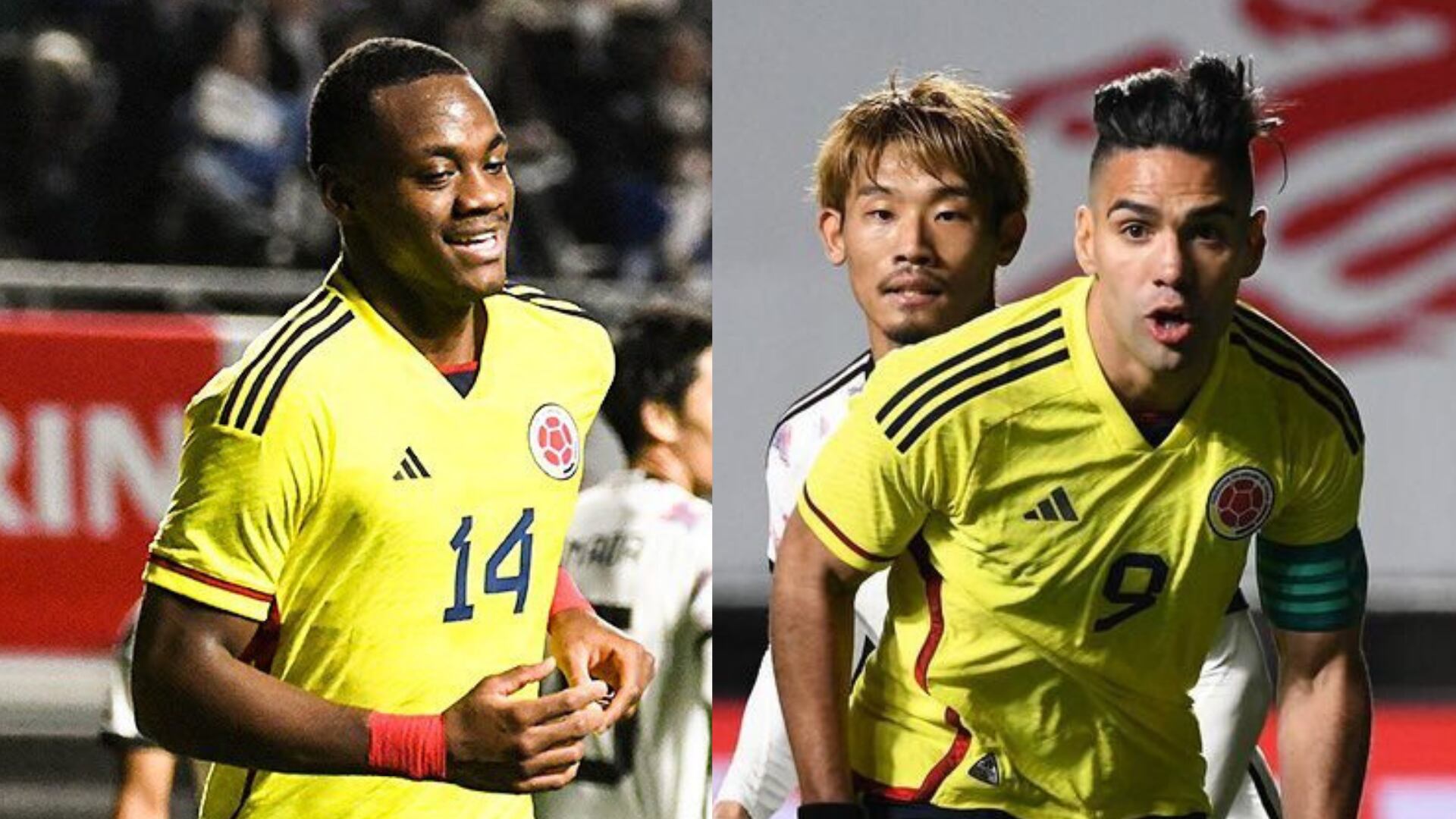 Jhon Jáder Durán celebró con Falcao el gol de Rafael Santos Borré a Japón