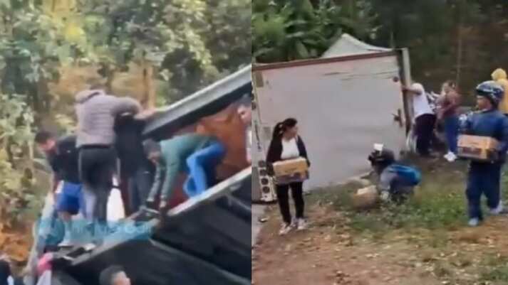 Grupo de saqueadores asalta camión de cerveza en la vía Panamericana.