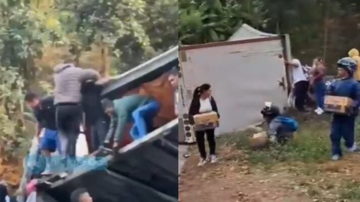 Grupo de saqueadores asalta camión de cerveza en la vía Panamericana.