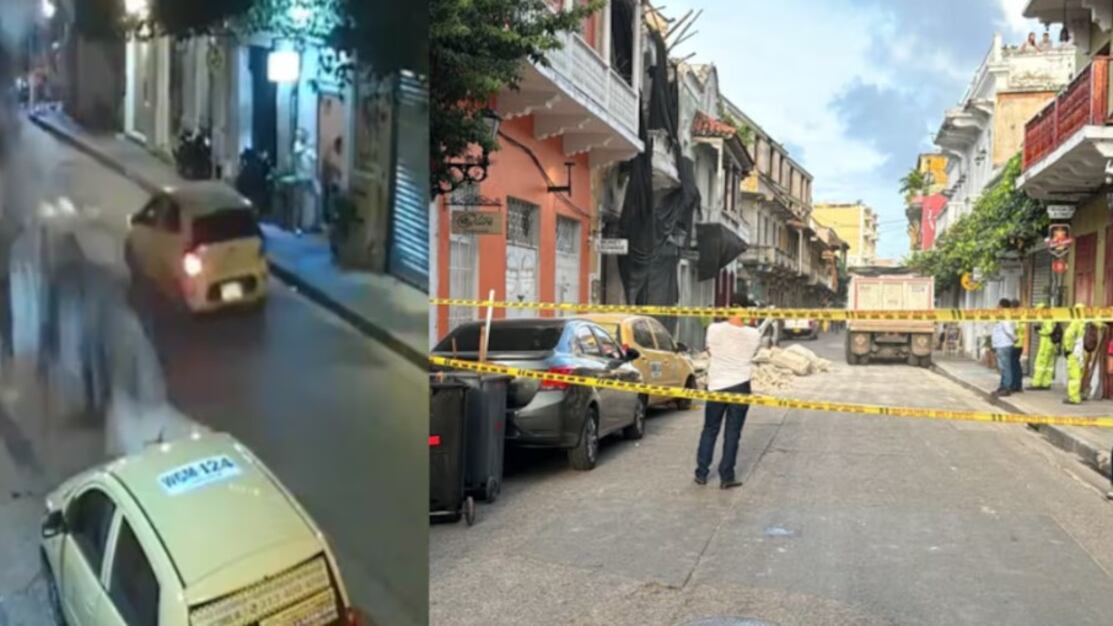 Balcón se cayó en Cartagena y por poco un taxi termina sepultado en los escombros.