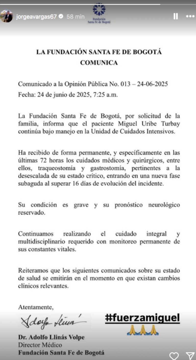 Jorge Alfredo Vargas le dedica sentidas palabras a Miguel Uribe Turbay