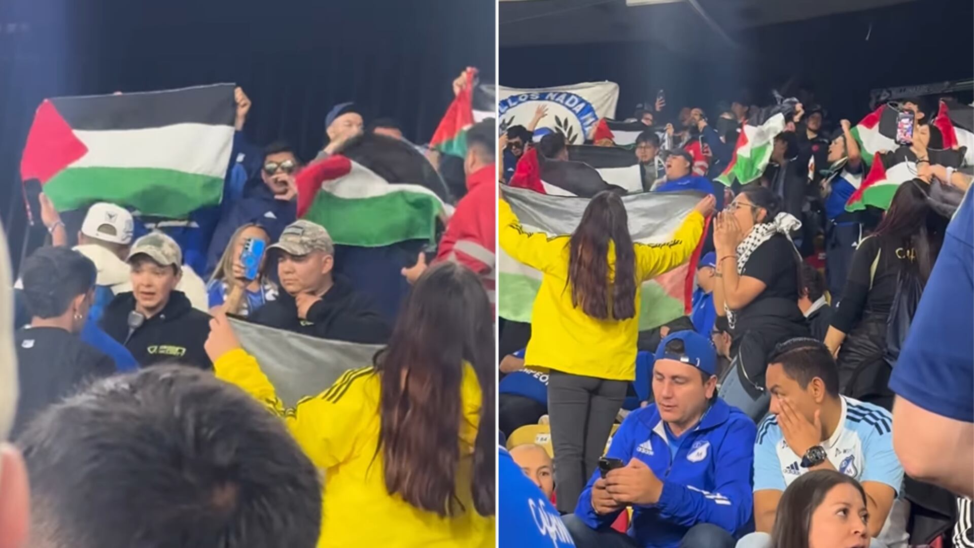 Hinchas de Millonarios sacaron banderas de Palestina en pleno partido contra el América de Cali