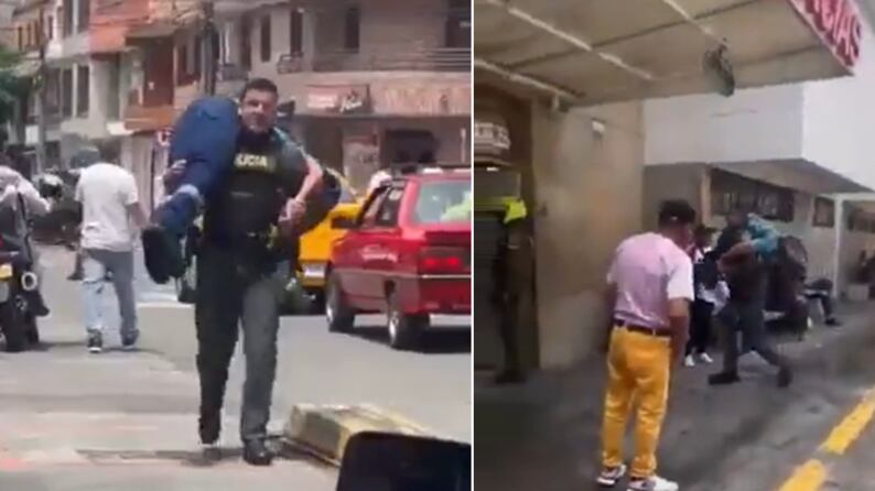 Policía llevó cargado a un hombre al hospital en Medellín