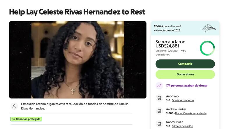 Donación para Celeste Rivas - Imagen: GoFoundMe