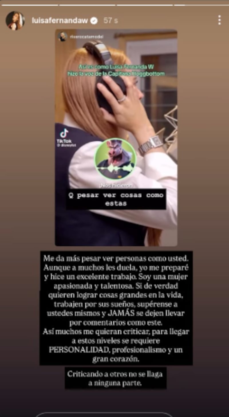 Luisa Fernanda W sacó las garras y le contestó a actriz que la criticó por su trabajo en Zootopía 2