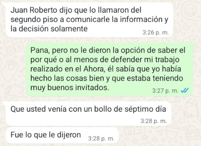 Foto chat de compañero que trabajo que aifirmó que Diego Urréa traía problemas labores desde Séptimo Día.