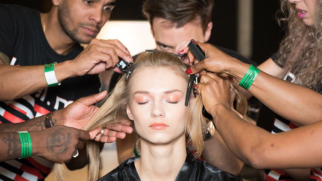 LONDON, ENGLAND - SEPTEMBER 18: A model is seen backstage ahead of the Apu Jan show at Fashion Scout during London Fashion Week on September 18, 2016 in London, England.