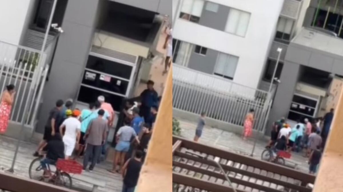 Foto de la portería del edificio donde falleció un hombre asesinado por sicarios al norte de Barranquilla.