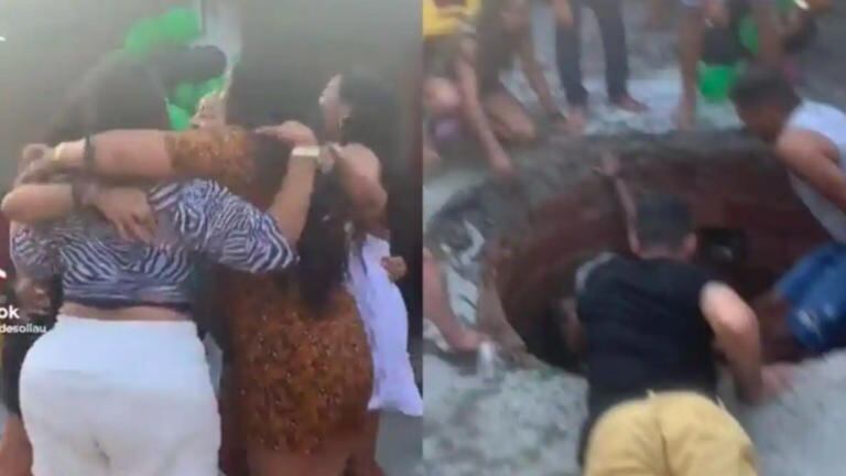 Un hueco se abrió en el patio de una casa y se tragó a varias mujeres que bailaban.