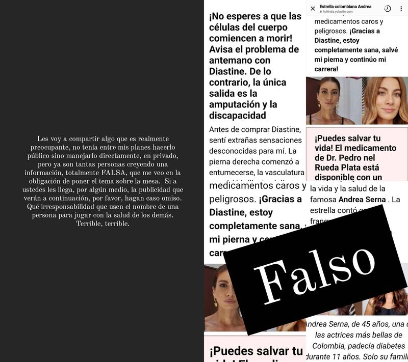 La imagen y el nombre de Andrea Serna está siendo utilizado sin su consentimiento