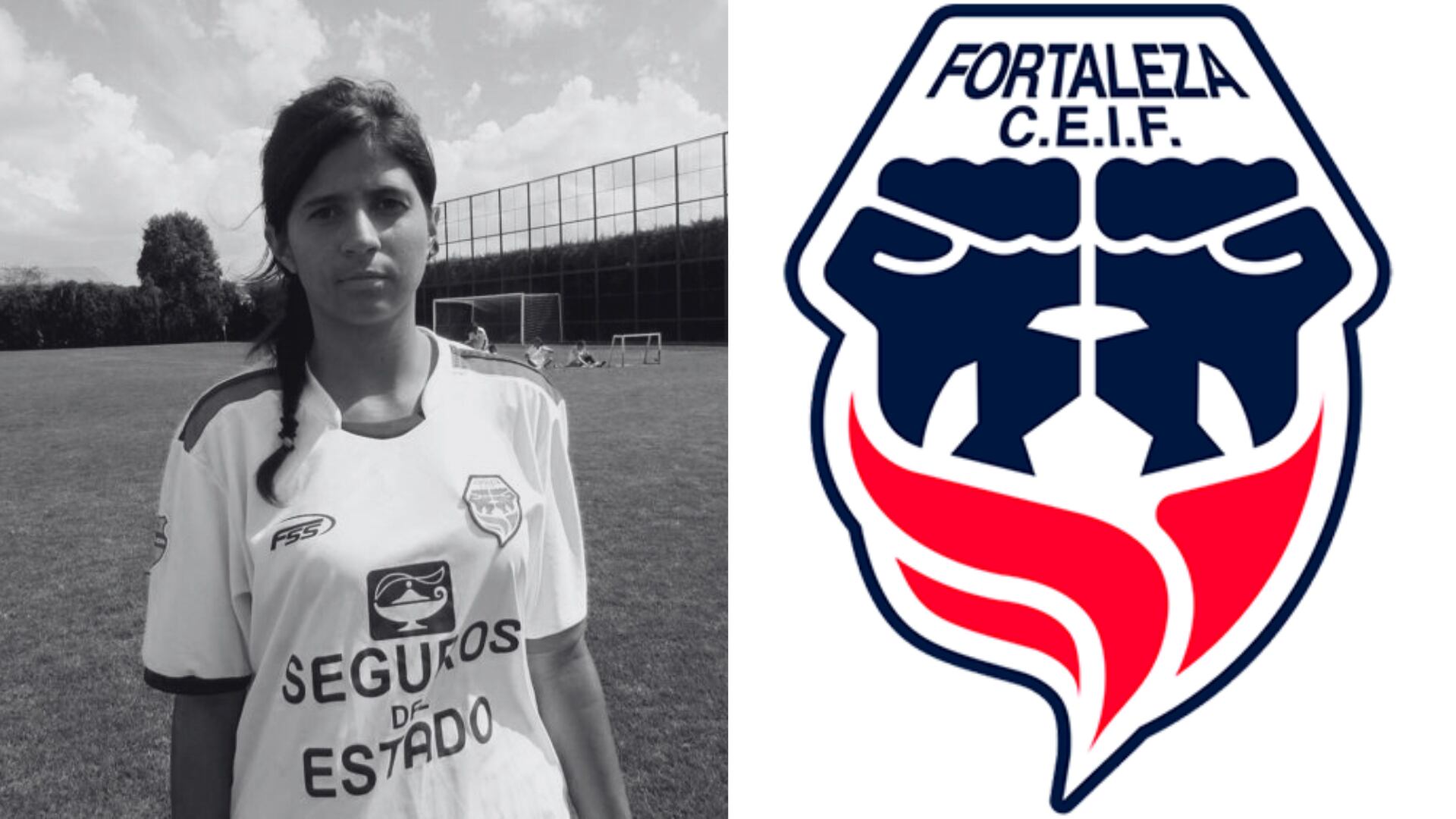 Daniela Márquez y escudo de Fortaleza - Fotos: Página web de DXTCapital y de la Dimayor, tomadas el 16 de septiembre del 2025